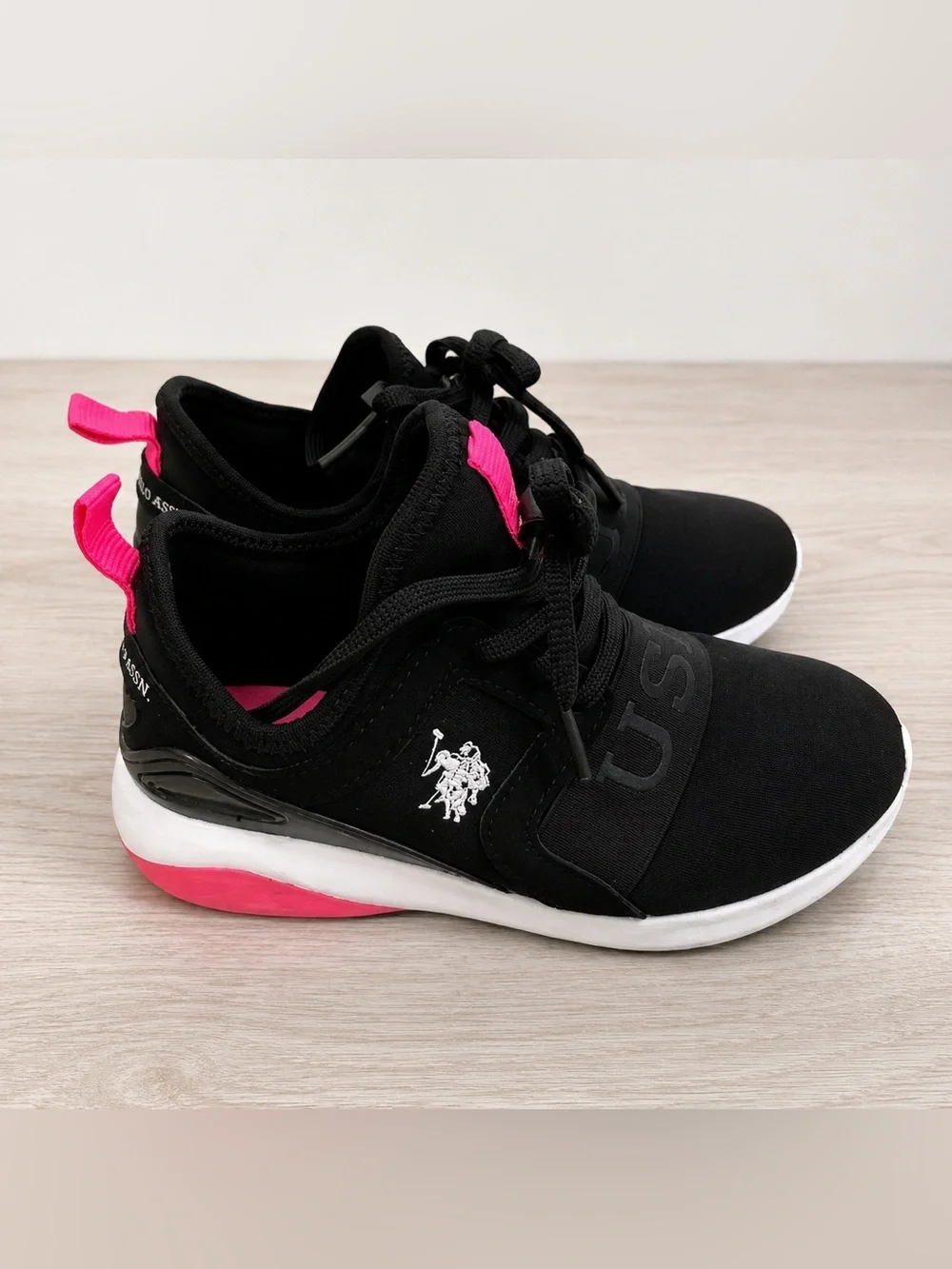 US Polo Assn Kids Black Pink Athletic Shoes Sneakers Youth Size 13C